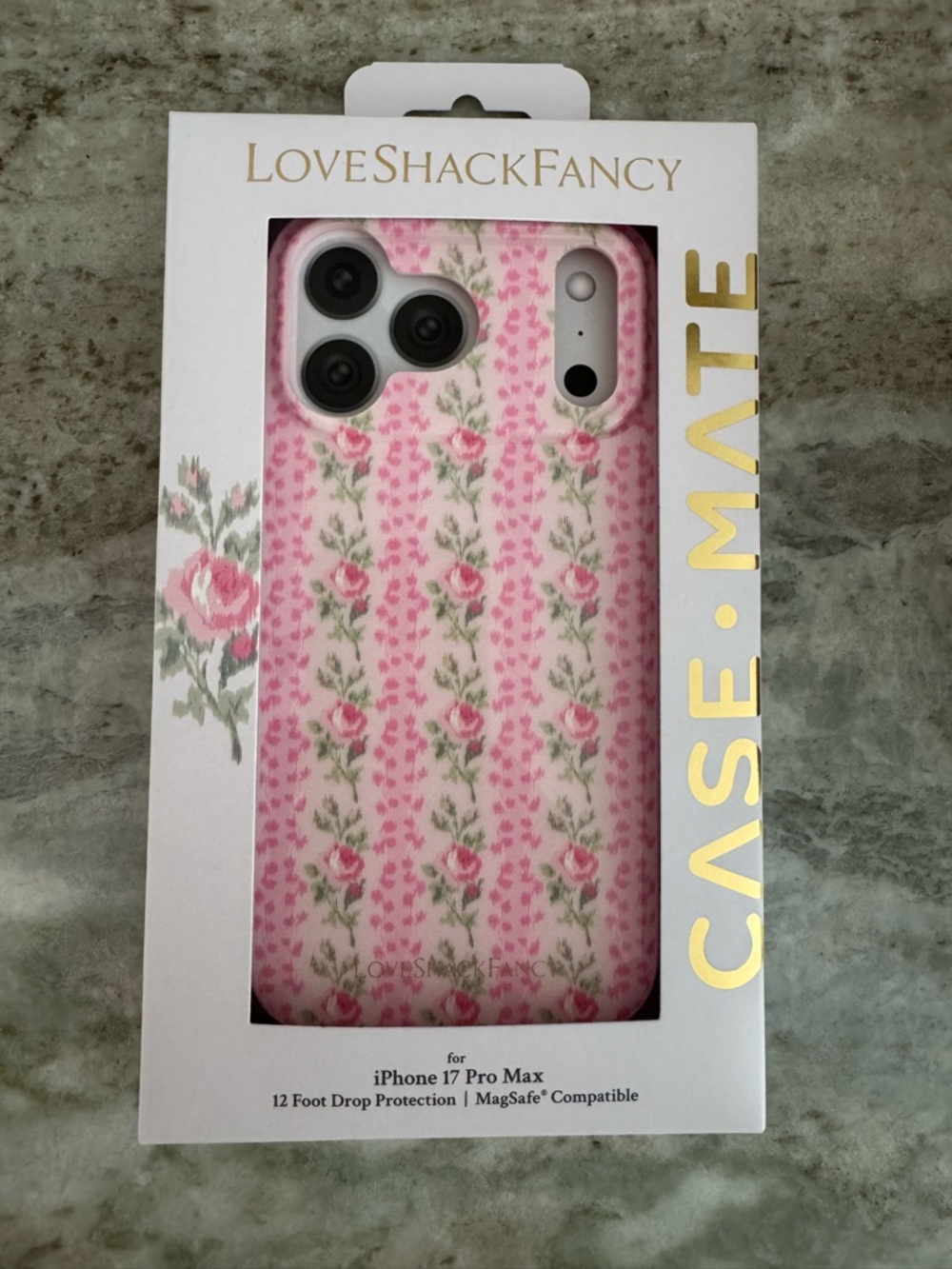 LoveShackFancy Pink Rose Stripe iPhone 17 Pro Max Case